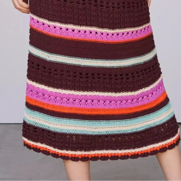 NWT Maeve by anthropology Crochet Midi boho Skirt brown size small - Picture 4 of 17